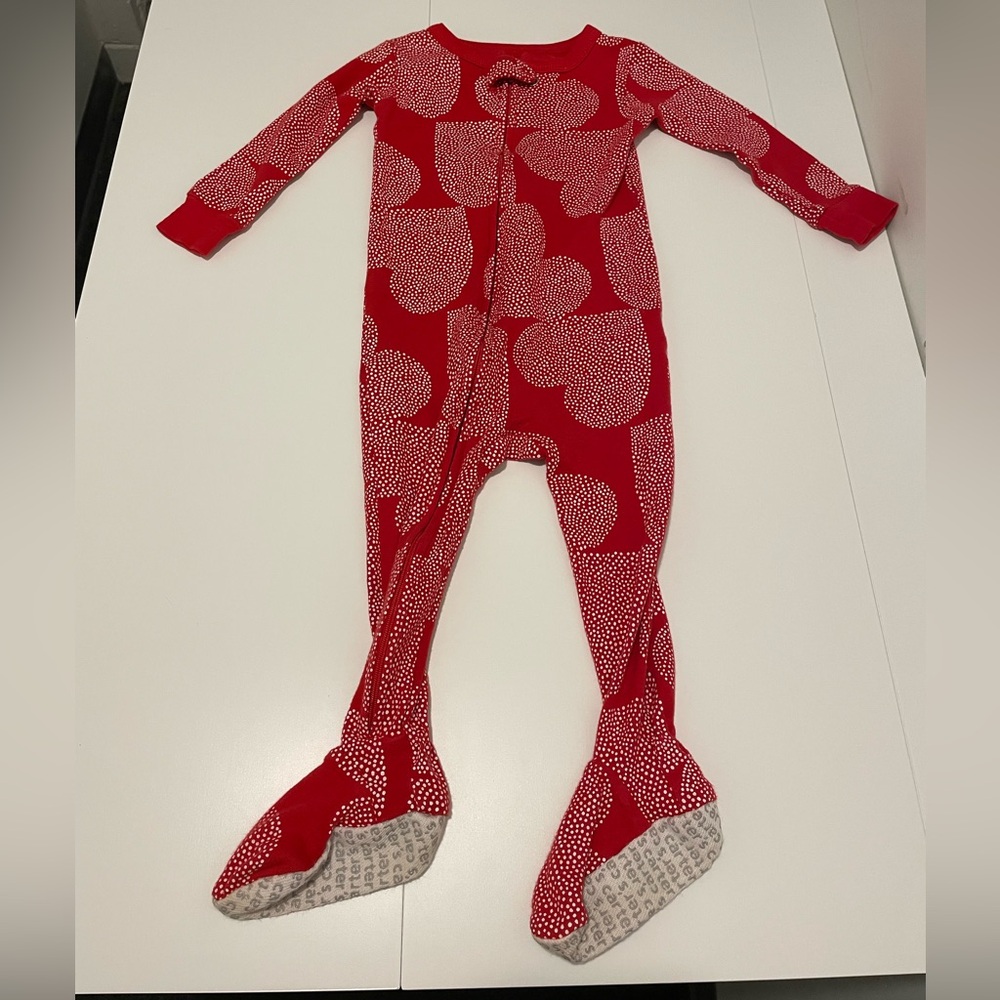 Carter's Red & White Heart Footie One Piece Valentine Pajama Size 18 months